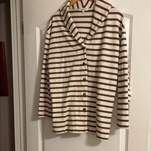 The Lady & the Sailor Snap Cardi in Mocha Stripe - M